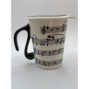 Coffee/Tea Cup with Cover Music Staff‎ & Notes Ceramic Mug 14 Ounce NEW